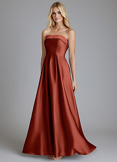 Azazie Lucienne Bridesmaid Dresses Terracotta A-Line Strapless Stretch Satin Convertible Dress image3