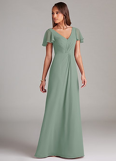 Azazie Soren Bridesmaid Dresses Silver Sage A-Line Ruched Chiffon Dress image4