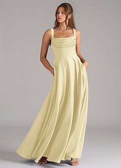 Azazie Shaude Bridesmaid Dresses Lemon Sorbet A-Line Pleated Stretch Satin Dress image3