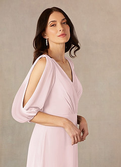 Azazie Bronwyn Mother of the Bride Dresses Blushing Pink A-Line V-Neck Ruched Chiffon Dress image3