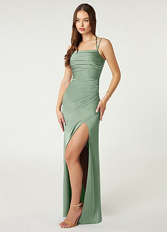 Azazie Desi Brautjungfernkleider Etui Halter Korsett Stretch-Satin Kleid Matcha image4