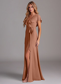 Azazie Lainey Abiti da Damigella Abito A-Line in Chiffon Con Tasche Bronzo image4