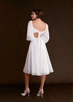 Azazie Delfina Wedding Dresses A-Line V-Neck Pleated Chiffon Knee-Length Dress image2