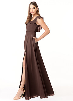 Azazie Jinny Final Sale Mulberry A-Line Square Neckline Ruched Chiffon Dress image6