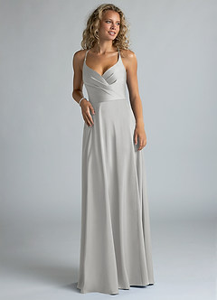 Azazie Davis Robes de demoiselle d'honneur Robe Trapèze en Satin extensible Plissée Argent image4