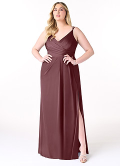 Azazie Aqua Bridesmaid Dresses Sangria A-Line V-Neck Pleated Stretch Satin Dress image8