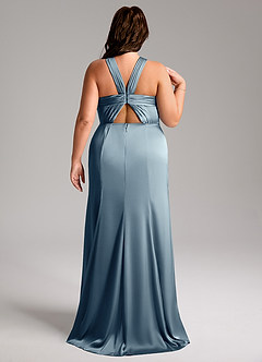 Azazie Rue Bridesmaid Dresses Dusty Blue A-Line Pleated Stretch Satin Dress image9