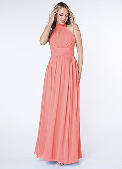 Azazie Iman Bridesmaid Dresses Coral A-Line A-Line Ruched Chiffon Dress image4