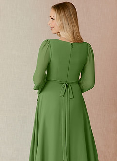 Azazie Leonia Bridesmaid Dresses Basil A-Line Long Sleeve Chiffon Dress image7