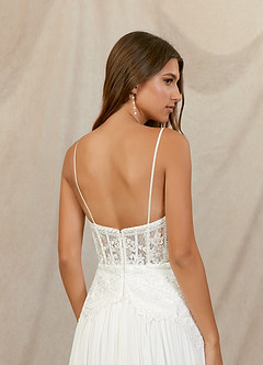 Azazie Rhya Wedding Dresses Diamond White Champagne A-Line Off the Shoulder Lace Dress image5