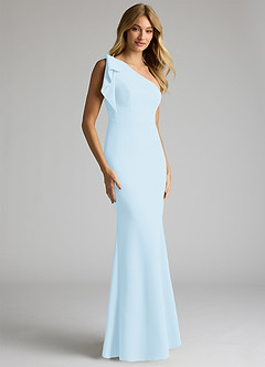 Azazie Rinna At-home Try On Dresses Sky Blue Mermaid One Shoulder Stretch Crepe Dress image1
