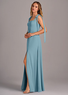 Azazie Debra Bridesmaid Dresses Moody Blue A-Line with Pockets Chiffon Convertible Dress image4