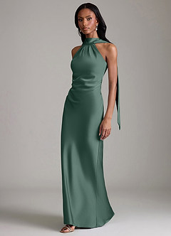 Azazie Cassiana Bridesmaid Dresses Eucalyptus Mermaid Pleated Stretch Satin Dress image5