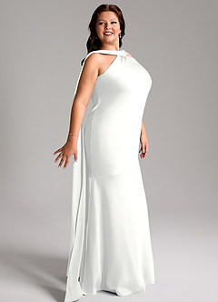 Azazie Kinsley Vestidos de madrinha de casamento Vestido Branco de Cetim elástico de sereia com Racha Lateral image11