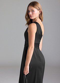 Azazie Dallas Bridesmaid Dresses Black A-Line One Shoulder Stretch Satin Dress image7