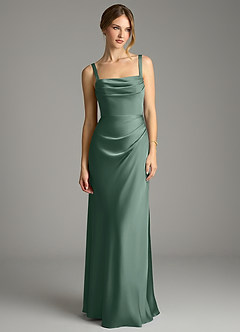 Azazie Alouette Bridesmaid Dresses Eucalyptus Mermaid Pleated Stretch Satin Dress image3
