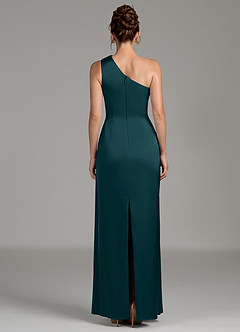 Azazie Zahira Bridesmaid Dresses Pine Sheath One Shoulder Stretch Satin Dress image2