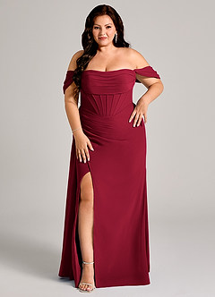 Azazie Amyra Jurken voor bruidsmeisjes Converteerbaar Jurk van Chiffon met Kolom Off the Shoulder Bourgondië image13