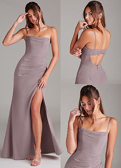 Azazie Leonis Vestidos de damas de honor Vestido de Atardecer de Gasa de Corte Recto Convertible con Sin tirantes image9