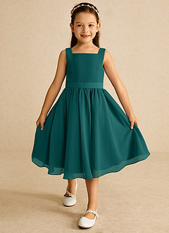 Azazie Ari Flower Girl Dresses Peacock A-Line Sleeveless Chiffon Dress image2