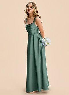Azazie Azaria Junior A-Linie Plissee Stretch-Satin Kleid Eukalyptus image4