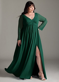 Azazie Teton Maternity Bridesmaid Dresses A-Line Long Sleeve Chiffon Floor-Length Dress image11