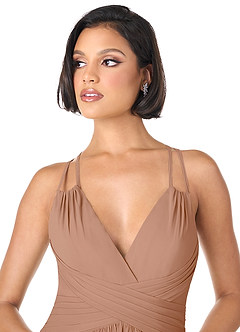 Azazie Farren Bridesmaid Dresses Champagne Rose A-Line Pleated Chiffon Convertible Dress image4