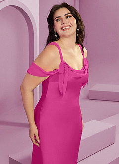 Barbie ♥ Azazie Bridesmaid Dresses Fuchsia Sheath Pleated Stretch Satin Dress image5