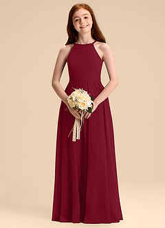 Azazie Arianthe Junior Abito A-Line in Chiffon Plissettato Borgogna image2