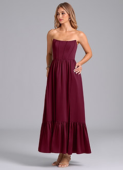 Azazie Leilana Bridesmaid Dresses Mulberry A-Line Corset Stretch Satin Dress image5