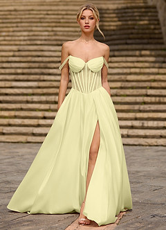 Heartshape Licht Geel Korset satijnen galajurk image6