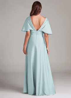 Azazie Pamela Bridesmaid Dresses Mist A-Line Pleated Stretch Satin Dress image6