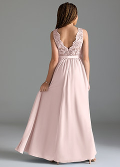 Azazie Elly Junior Jurk van Chiffon met A-Lijn Kant Blozend Roze image2