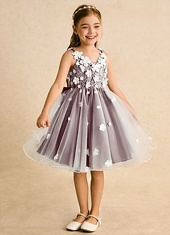 Azazie Junebug Blumenmädchenkleider Ballkleid Spitze Tüll Kleid Elfenbein Cabernet image5