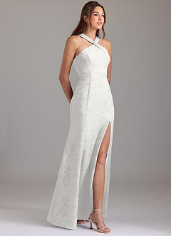 Azazie Rue Bridesmaid Dresses White A-Line Pleated Floral Burnout Dress image4