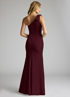 Azazie Rinna Bridesmaid Dresses Cabernet Mermaid One Shoulder Stretch Crepe Dress image2