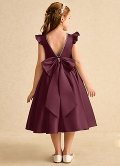 Azazie Dumpling Flower Girl Dresses Cabernet A-Line Bow Matte Satin Dress image1