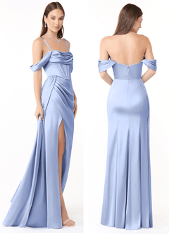Azazie Amyra Bridesmaid Dresses Ice Sheath Off the Shoulder Stretch Satin Convertible Dress image8