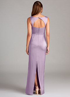 Azazie Flori Bridesmaid Dresses Frosted Lilac Sheath Side Slit Stretch Satin Dress image2