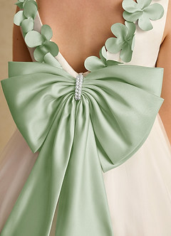 Azazie Lona Abiti da Ragazza di Fiori Abito A-Line in Raso Opaco Fiocco Avorio Salvia Polverosa image5