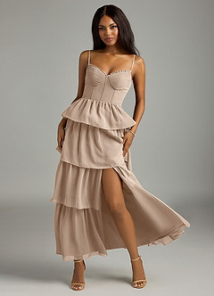 Azazie Kaiden Bridesmaid Dresses Taupe A-Line Sweetheart Neckline Chiffon Dress image5