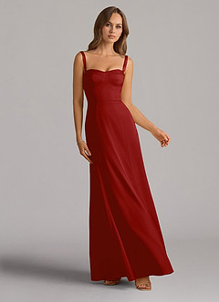 Azazie Amaris Brautjungfernkleider A-Linie Korsett Stretch-Satin Kleid Granatapfelrot image1