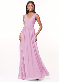 Azazie Keyla Bridesmaid Dresses Candy Pink A-Line V-Neck Pleated Chiffon Dress image1
