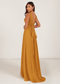 Azazie Gertrude Bridesmaid Dresses Butterscotch A-Line Lace Chiffon Dress image5