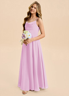 Azazie Gia Junior Candy Pink A-Line Pleated Chiffon Dress image7