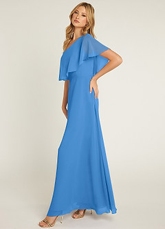 Azazie Lizzy Bridesmaid Dresses Blue Jay A-Line One Shoulder Chiffon Dress image4