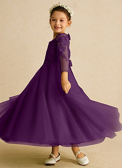 Azazie Precious Flower Girl Dresses Grape A-Line Lace Tulle Dress image5