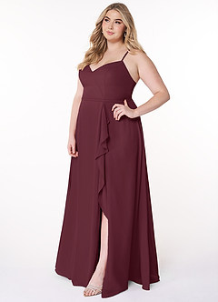 Azazie Naeem Brautjungfernkleider A-Linie V-Hals Rüsche Chiffon Kleid Cabernetrot image10