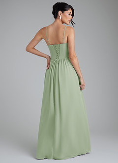 Azazie Alisha At-home Try On Dresses Dusty Sage A-Line Corset Chiffon Dress image9