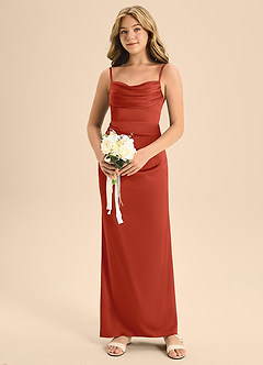 Azazie Mai Junior Rust Sheath Sweetheart Neckline Stretch Satin Dress image4